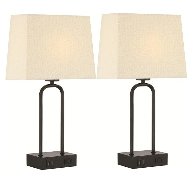 Latitude Run® 18 in. Black Metal Table Lamp Set with Dual USB Ports and